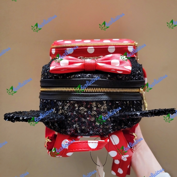 DISNEY PARKS LOUNGEFLY MINNIE POLKA DOT SEQUINS BP - Picture 3 of 9